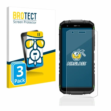 Vorderseite einer Produktverpackung mit dem Markenlogo BROTECT. Daneben ist das Gerät Doogee S41 Pro mit dem zugehörigen Displ