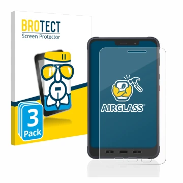 Vorderseite einer Produktverpackung mit dem Markenlogo BROTECT. Daneben ist das Gerät Samsung Galaxy Tab Active 3 Enterprise E