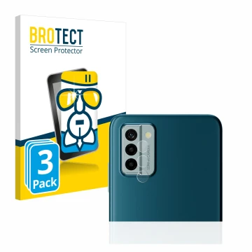 Vorderseite einer Produktverpackung mit dem Markenlogo BROTECT. Daneben ist das Gerät Nokia G22 (NUR Kameraschutz) mit dem zug