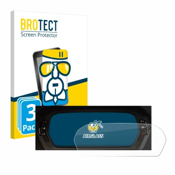 Vorderseite einer Produktverpackung mit dem Markenlogo BROTECT. Daneben ist das Gerät Audi A3 2023 Virtual cockpit Plus mit de