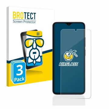 Vorderseite einer Produktverpackung mit dem Markenlogo BROTECT. Daneben ist das Gerät Xiaomi Redmi 12C mit dem zugehörigen Dis