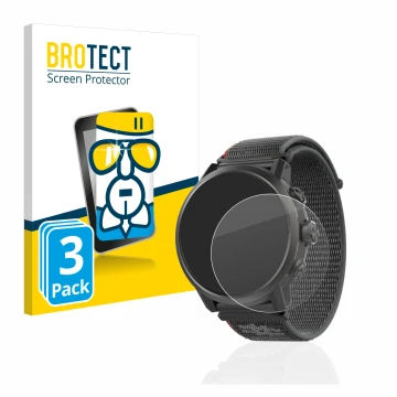 Vorderseite einer Produktverpackung mit dem Markenlogo BROTECT. Daneben ist das Gerät Coros Apex 2 mit dem zugehörigen Display