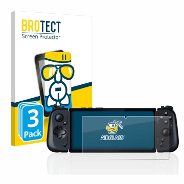 Vorderseite einer Produktverpackung mit dem Markenlogo BROTECT. Daneben ist das Gerät Razer Edge 5G mit dem zugehörigen Displa