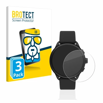 Vorderseite einer Produktverpackung mit dem Markenlogo BROTECT. Daneben ist das Gerät Fossil Smartwatch Wellness (Gen 6) Hybri
