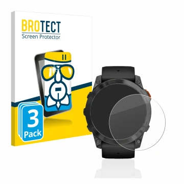 Vorderseite einer Produktverpackung mit dem Markenlogo BROTECT. Daneben ist das Gerät Garmin Fenix 7X Pro Solar (51 mm) mit de