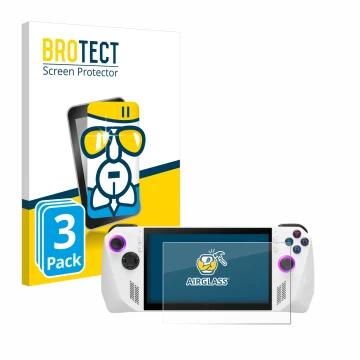 Vorderseite einer Produktverpackung mit dem Markenlogo BROTECT. Daneben ist das Gerät ASUS ROG Ally (2023) RC71L mit dem zugeh