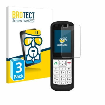 Vorderseite einer Produktverpackung mit dem Markenlogo BROTECT. Daneben ist das Gerät Unify OpenScape DECT Phone R6 mit dem zu