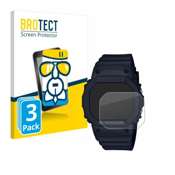 Vorderseite einer Produktverpackung mit dem Markenlogo BROTECT. Daneben ist das Gerät Casio G-Shock GMD-S5600 mit dem zugehöri
