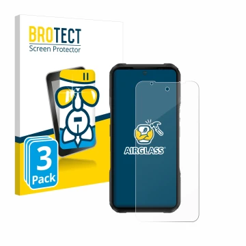 Vorderseite einer Produktverpackung mit dem Markenlogo BROTECT. Daneben ist das Gerät Doogee V20 Pro mit dem zugehörigen Displ
