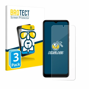 Vorderseite einer Produktverpackung mit dem Markenlogo BROTECT. Daneben ist das Gerät ZTE Blade V50 Design 5G mit dem zugehöri