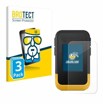 Vorderseite einer Produktverpackung mit dem Markenlogo BROTECT. Daneben ist das Gerät Garmin eTrex SE mit dem zugehörigen Disp