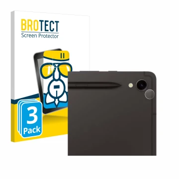Vorderseite einer Produktverpackung mit dem Markenlogo BROTECT. Daneben ist das Gerät Samsung Galaxy Tab S9 5G (NUR Kameraschu