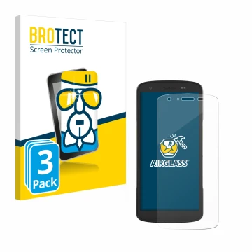 Vorderseite einer Produktverpackung mit dem Markenlogo BROTECT. Daneben ist das Gerät Zebra TC27 mit dem zugehörigen Displaysc