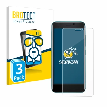 Vorderseite einer Produktverpackung mit dem Markenlogo BROTECT. Daneben ist das Gerät Cubot J 20 mit dem zugehörigen Displaysc