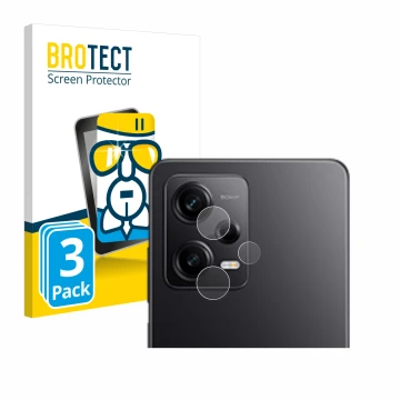 Vorderseite einer Produktverpackung mit dem Markenlogo BROTECT. Daneben ist das Gerät Xiaomi Redmi Note 12 Pro 5G (NUR Kameras