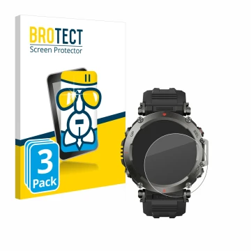 Vorderseite einer Produktverpackung mit dem Markenlogo BROTECT. Daneben ist das Gerät Huami Amazfit T-Rex Ultra mit dem zugehö
