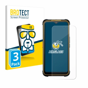Vorderseite einer Produktverpackung mit dem Markenlogo BROTECT. Daneben ist das Gerät AGM Glory G1S mit dem zugehörigen Displa