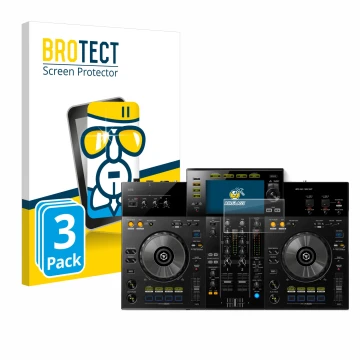 Vorderseite einer Produktverpackung mit dem Markenlogo BROTECT. Daneben ist das Gerät Pioneer XDJ -RR mit dem zugehörigen Disp