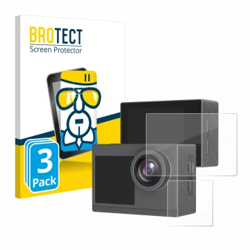 Vorderseite einer Produktverpackung mit dem Markenlogo BROTECT. Daneben ist das Gerät Akaso Brave 4 Pro mit dem zugehörigen Di