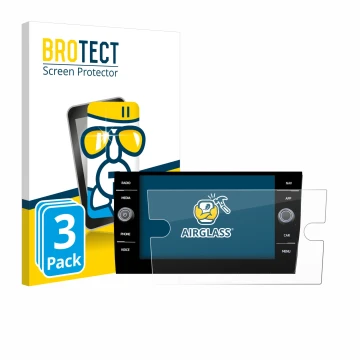 Vorderseite einer Produktverpackung mit dem Markenlogo BROTECT. Daneben ist das Gerät Volkswagen Taigo Discover Media 8” 2023 