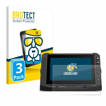 Vorderseite einer Produktverpackung mit dem Markenlogo BROTECT. Daneben ist das Gerät Lowrance Elite FS 9 mit dem zugehörigen 