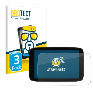 Vorderseite einer Produktverpackung mit dem Markenlogo BROTECT. Daneben ist das Gerät TomTom GO Superior 7