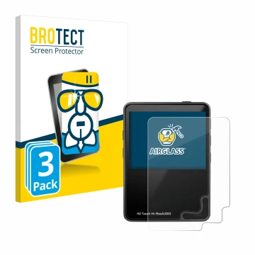 Vorderseite einer Produktverpackung mit dem Markenlogo BROTECT. Daneben ist das Gerät HifiWalker H2 touch mit dem zugehörigen 