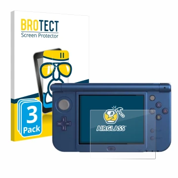 Vorderseite einer Produktverpackung mit dem Markenlogo BROTECT. Daneben ist das Gerät Nintendo New 3DS XL (Unteres Display) mi