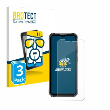 Vorderseite einer Produktverpackung mit dem Markenlogo BROTECT. Daneben ist das Gerät Oukitel WP28 mit dem zugehörigen Display