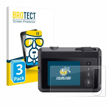 Vorderseite einer Produktverpackung mit dem Markenlogo BROTECT. Daneben ist das Gerät Leica SOFORT 2 mit dem zugehörigen Displ