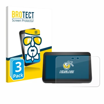 Vorderseite einer Produktverpackung mit dem Markenlogo BROTECT. Daneben ist das Gerät Amazon Echo Show 8 2023 (3. Gen.) mit de