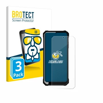 Vorderseite einer Produktverpackung mit dem Markenlogo BROTECT. Daneben ist das Gerät Oukitel WP23 mit dem zugehörigen Display