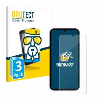 Vorderseite einer Produktverpackung mit dem Markenlogo BROTECT. Daneben ist das Gerät Samsung Galaxy A34 5G Enterprise Edition