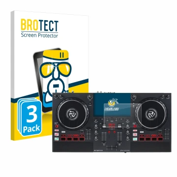 Vorderseite einer Produktverpackung mit dem Markenlogo BROTECT. Daneben ist das Gerät Numark Mixstream Pro+ mit dem zugehörige