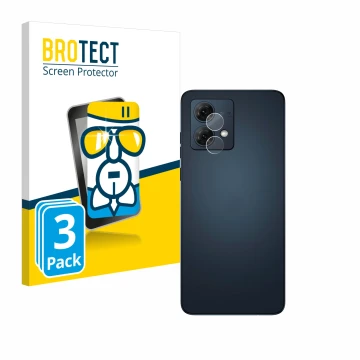 Vorderseite einer Produktverpackung mit dem Markenlogo BROTECT. Daneben ist das Gerät Motorola Moto G84 (NUR Kameraschutz) mit