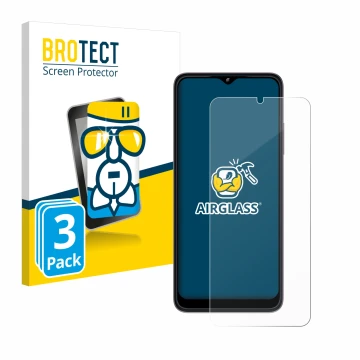 Vorderseite einer Produktverpackung mit dem Markenlogo BROTECT. Daneben ist das Gerät Telekom T Phone (2023) mit dem zugehörig