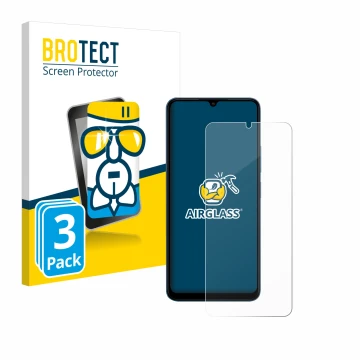 Vorderseite einer Produktverpackung mit dem Markenlogo BROTECT. Daneben ist das Gerät Xiaomi Redmi 13C mit dem zugehörigen Dis