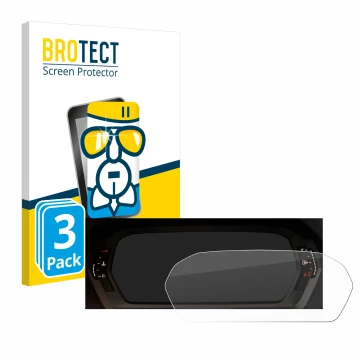 Vorderseite einer Produktverpackung mit dem Markenlogo BROTECT. Daneben ist das Gerät Audi A3 2023 Virtual cockpit mit dem zug