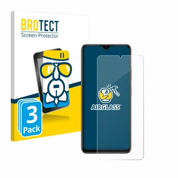 Vorderseite einer Produktverpackung mit dem Markenlogo BROTECT. Daneben ist das Gerät ZTE Blade A73 mit dem zugehörigen Displa