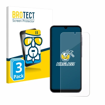 Vorderseite einer Produktverpackung mit dem Markenlogo BROTECT. Daneben ist das Gerät Samsung Galaxy A25 5G mit dem zugehörige