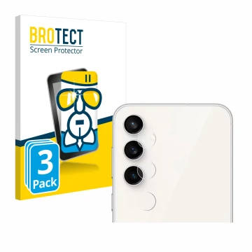 Vorderseite einer Produktverpackung mit dem Markenlogo BROTECT. Daneben ist das Gerät Samsung Galaxy S23 FE (NUR Kameraschutz)