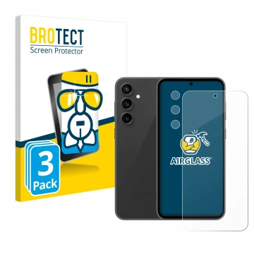 Vorderseite einer Produktverpackung mit dem Markenlogo BROTECT. Daneben ist das Gerät Samsung Galaxy S23 FE (Display+Kamera) m