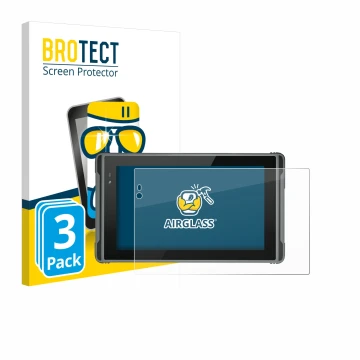 Vorderseite einer Produktverpackung mit dem Markenlogo BROTECT. Daneben ist das Gerät Hugerock X7 mit dem zugehörigen Displays