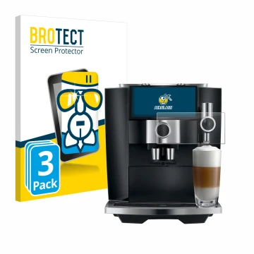 Vorderseite einer Produktverpackung mit dem Markenlogo BROTECT. Daneben ist das Gerät Jura J8 twin mit dem zugehörigen Display