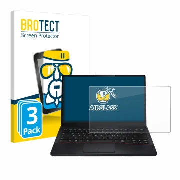 Vorderseite einer Produktverpackung mit dem Markenlogo BROTECT. Daneben ist das Gerät Fujitsu Lifebook E5412 mit dem zugehörig