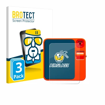 Vorderseite einer Produktverpackung mit dem Markenlogo BROTECT. Daneben ist das Gerät rabbit r1 mit dem zugehörigen Displaysch