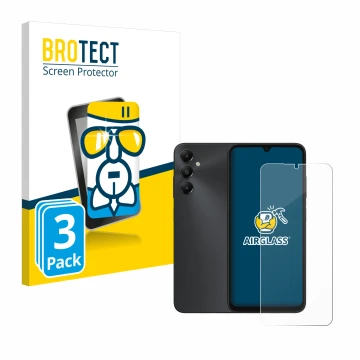 Vorderseite einer Produktverpackung mit dem Markenlogo BROTECT. Daneben ist das Gerät Samsung Galaxy A05s mit dem zugehörigen 