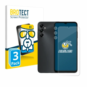 Vorderseite einer Produktverpackung mit dem Markenlogo BROTECT. Daneben ist das Gerät Samsung Galaxy A05s (Display+Kamera) mit