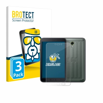 Vorderseite einer Produktverpackung mit dem Markenlogo BROTECT. Daneben ist das Gerät Samsung Galaxy Tab Active 5 (Hochformat)