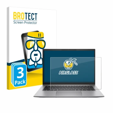 Vorderseite einer Produktverpackung mit dem Markenlogo BROTECT. Daneben ist das Gerät HP Zbook Firefly 14 G10 mit dem zugehöri
